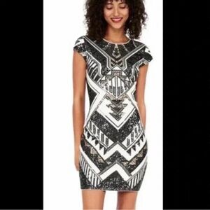 Express Black and Gold Sequin Stretch Mini Dress